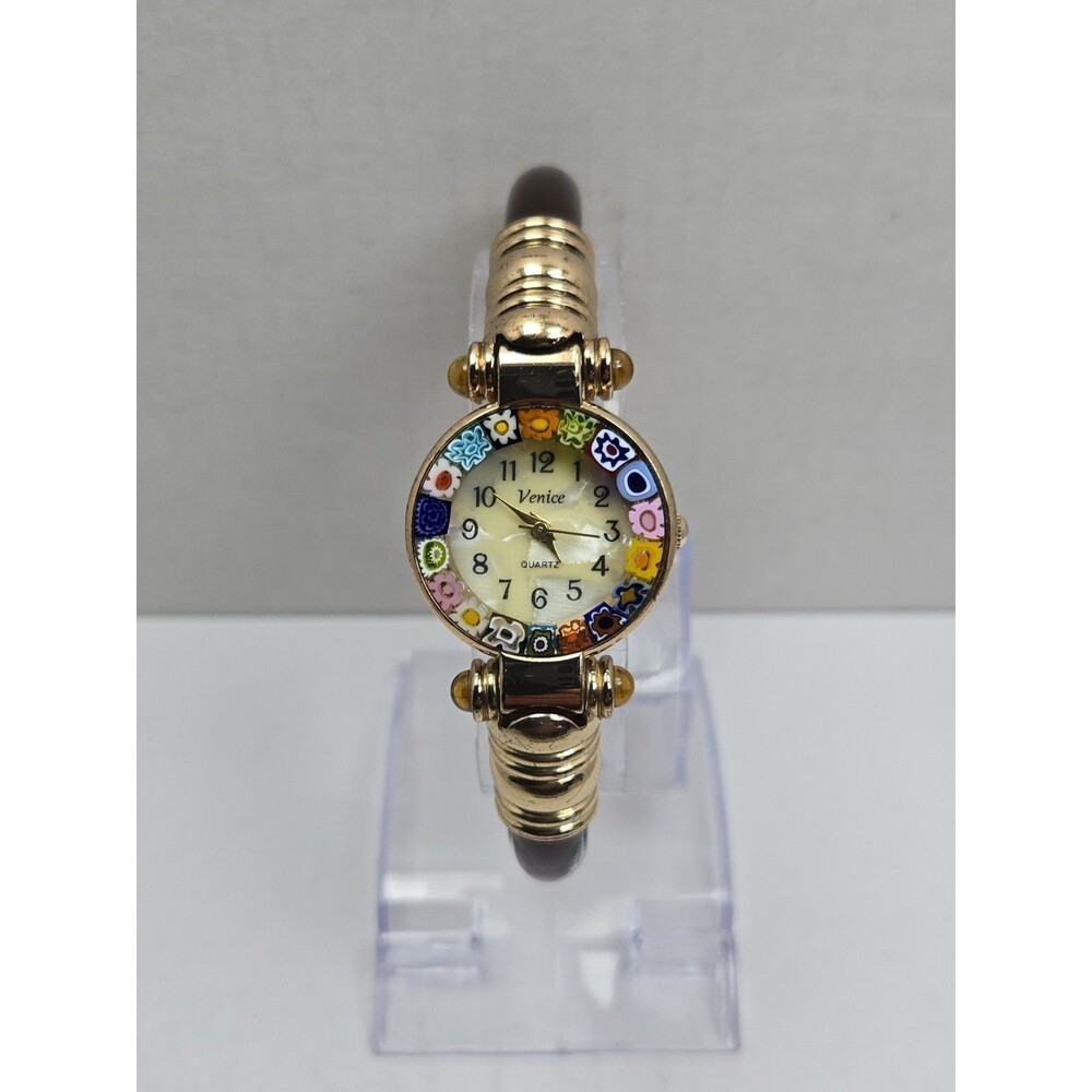 Corte Murrina Venice Murano Millefiori Gold Amber Tone Bangle Watch New Battery